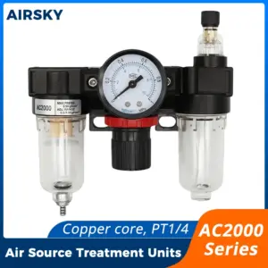 AC2000-02 1/4" Pneumatic Air Source Treatment Unit Pressure Regulator With Gauge Air Filter Oil Water Separator For Compressor