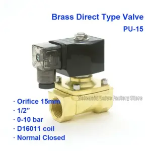 2 Way Normal Close Pneumatic Brass Water Solenoid Valve PU-15 BSP Port G1/2" Low Pressure 0-10bar Orifice 15mm AC220V