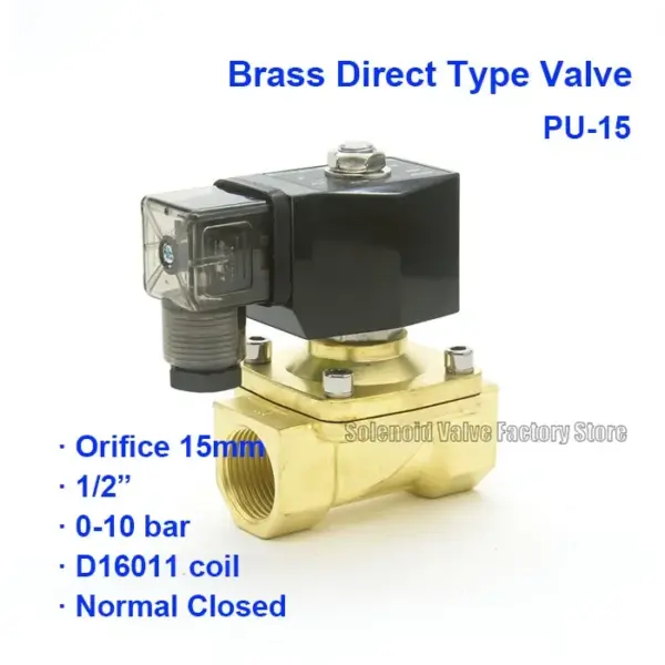 2 Way Normal Close Pneumatic Brass Water Solenoid Valve PU-15 BSP Port G1/2" Low Pressure 0-10bar Orifice 15mm AC220V