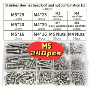 240pcs Stainless Steel Hex Bolt & Nut Set - Durable, Corrosion-Resistant with M4 & M5 Sizes for Versatile Use