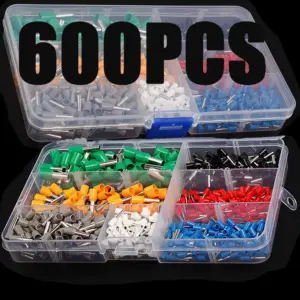 600Pcs/Set AWG 22 - 14 Insulated Cord Pin End Terminal Bootlace Ferrules Set Wire Copper Crimp Connector Assortment Kit