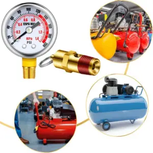 ABGR-4Pcs Air Compressor Relief Pressure Safety Valve And Air Gauge Set,1/4In NPT Air Tank Valve 0-200 PSI Air Pressure Gauge