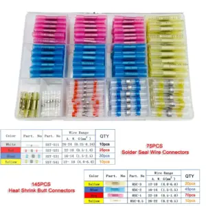 220pcs Heat Shrink Butt Crimp Connectors Solder Seal Wire Connectors, Heat Shrink Electrical Connectors Waterproof Terminal Kit