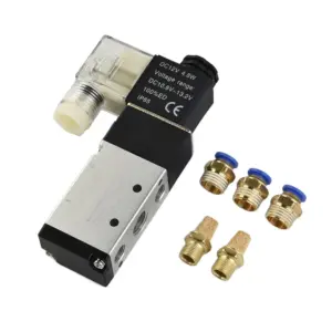 Pneumatic Electric Solenoid Valve 4V210-08 5 Way 2 Position Control Air Gas Magnetic Valve 12V With Hose Fittings Connector