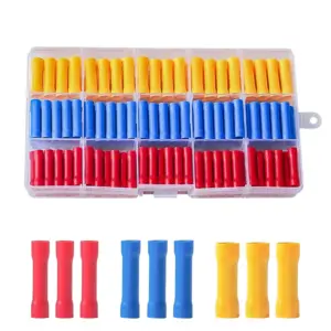 200 sets of PVC butt splice butt connectors, 10-22 AWG insulated electrical straight terminal connectors