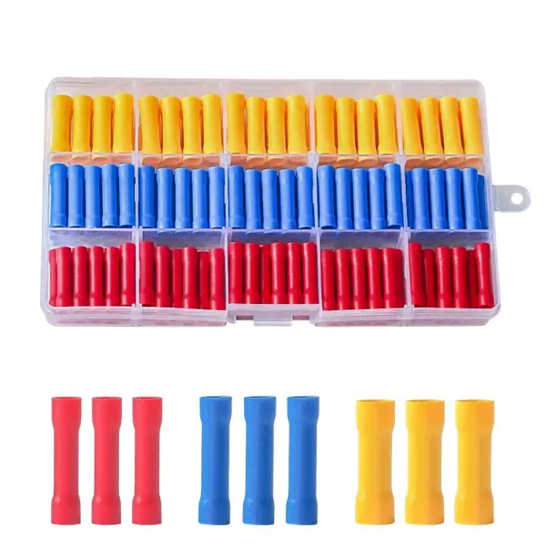 200 sets of PVC butt splice butt connectors, 10-22 AWG insulated electrical straight terminal connectors