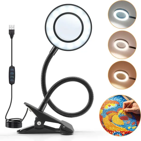 Clip-on Magnifying Lamp Ring-shaped Beauty Light Adjustable in 360 Degrees Dimming Lights LED Home Decoration USB Interface