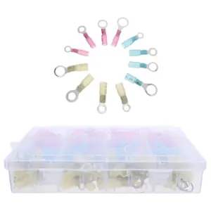 260Pcs Round Terminal Connectors Heat Shrink Waterproof Electrical Wire Connectors Insulated Crimp Ring Terminal Kit Marine