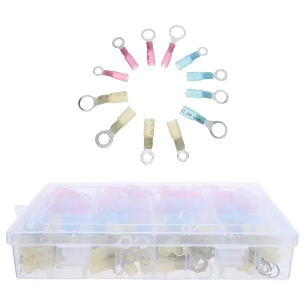 260Pcs Round Terminal Connectors Heat Shrink Waterproof Electrical Wire Connectors Insulated Crimp Ring Terminal Kit Marine