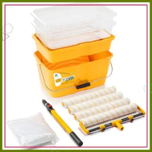 18 Inch Paint Roller Kit with 3.3ft Extension Pole, Large Paint Bucket and Tray, 13 Pieces for Big Painting Projects