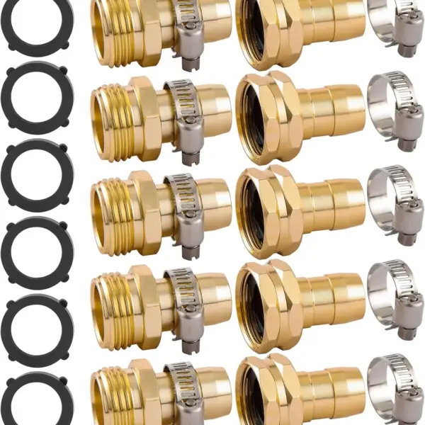 5-Piece Garden Hose Repair Connector Kit with Clamps, for 3/4" or 5/8" Hoses, Male & Female Adapters