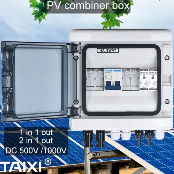 Solar photovoltaic PV Combiner Box With Lightning Protection 2 or 1 in1 out  DC 500V 1000V Fuse MCB SPD Waterproof Box IP65