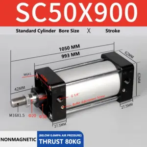 ABILKEEN SC50X900 Standard Pneumatic Cylinder 50mm Bore Size X 900 MM Stroke Double Acting Air Standard Cylinder