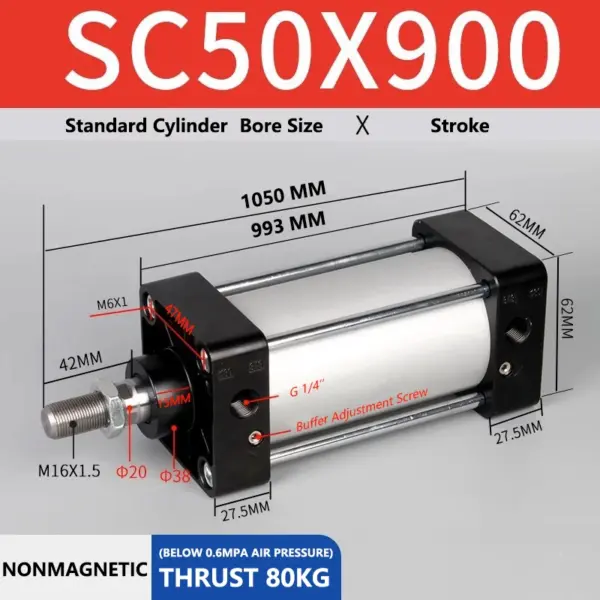 ABILKEEN SC50X900 Standard Pneumatic Cylinder 50mm Bore Size X 900 MM Stroke Double Acting Air Standard Cylinder