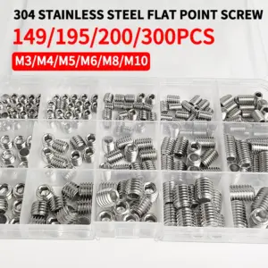 M3-M10 DIN913 Black Steel 304 Stainless Steel Hex Hexagon Socket Allen Flat Point Set Screw Grub Bolt Assortment Kit