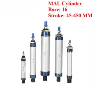 MAL Series Mini Pneumatic Cylinder 16mm Bore 25/50/100/150/200/300/450mm Stroke Double Acting Aluminum Alloy Air Cylinder