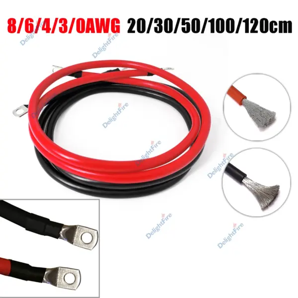8 6 4 3 0 AWG Battery Cable With M6 M8 M10 Lug Rings Red Black Silicone Wire For Automotive Solar Power Inverter Marine Boat RV