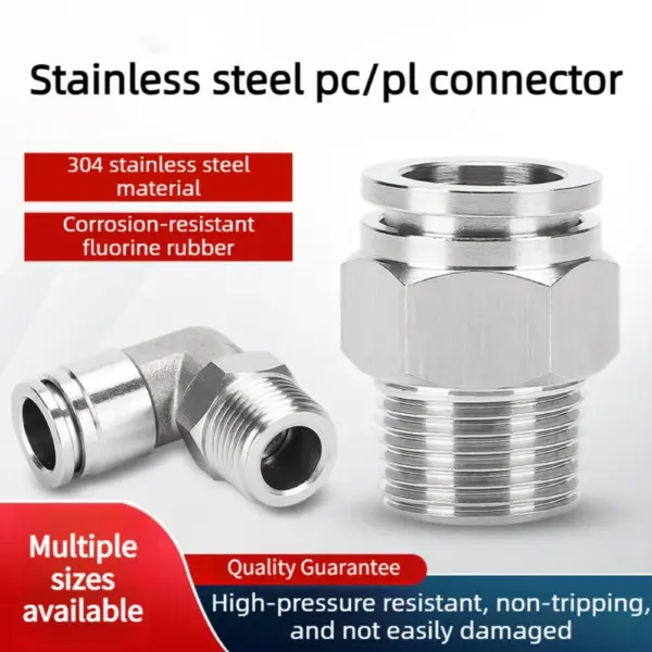 304 Stainless Steel Pneumatic Push In Fitting PC16-04 Straight PL8-02 Elbow L Type High Temperature Resistant Anti-Corrosion