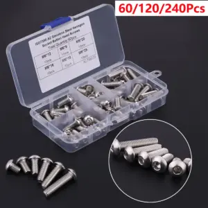 60/120Pcs Stainless Steel Hex Socket Button Head Screws M6 Nut Assortment Kit Ultra Thin Super Low Flat Wafer Head Screw Bolt