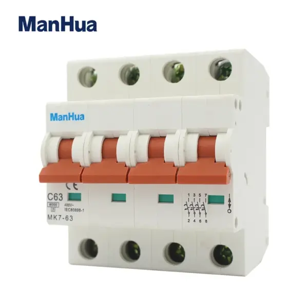 ManHua 6000A UK Market MCB 4Poles ~230/400V 6A 20A 63A  LED Color Indicator Mini Circuit Breaker