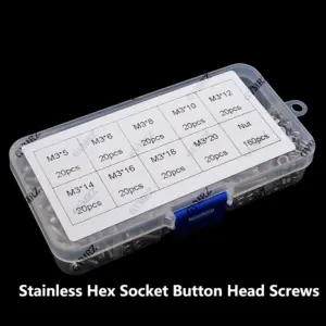 340PCS M3 M3x5 M3x6 M3x8 M3x10 M3x12 Stainless Hex Socket Button Head Screws Allen bolt Nut Assortment Kit M3x14 M3x16 M3x20