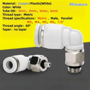 5Pcs Miniature Pneumatic Push-In Elbow Fitting M3 M4 M5 M6 1/8 Male Thread 3mm 4mm 5mm 6mm Tube OD Air Compressor Quick Connect