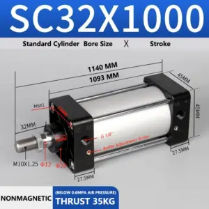 ABILKEEN SC32X1000 Standard Pneumatic Cylinder 32mm Bore Size X 1000 MM Stroke Double Acting Air Standard Cylinder