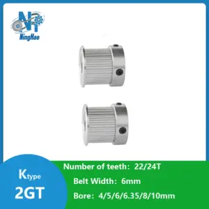 2GT Pulley 22/24Teeth 2M Timing Pulley Bore 4/5/6/6.35/8/10mm 2MGT GT2 Synchronous belt width 6mm 3D Printer Pulley