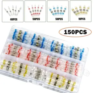 150pcs Solder Seal Wire Connectors 3:1 Heat Shrink Insulated Electrical Wire Terminals Butt Splice Waterproof Cable Connector