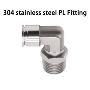 304 Stainless Steel 90 Degree Elbow Pneumatic Fitting Push to Connect BSP 1/8 1/4 3/8 1/2 M5 for 4mm 6mm 8mm 10mm 12Tube PL Type