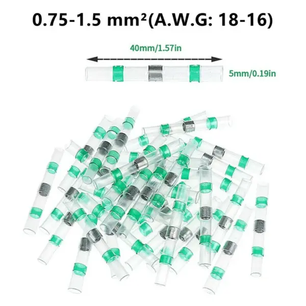 100/1000pcs Green Solder Seal Wire Connectors Waterproof Heat Shrink Butt Connector AWG18-16 Insulated Cable Splice Terminals