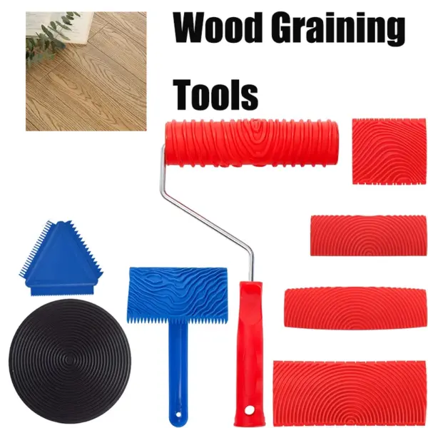 Wood Graining Tools Set Texture DIY Rubber Paint  Roller Brush Pattern for Wall Room Home Yard Garden Decoration Painting Tools