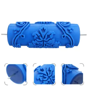 DIY Wall Decoration 5 Inch Blue Flower Pattern Paint Roller Rubber Metal Painting Roller for Texture Water-Based Paint Wallpaper