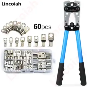 HX-50B Cable Lug Crimping Tool for Heavy Duty Wire Lugs,Battery Terminal,Copper Lugs AWG 8-1/0 with 60pcs Copper Ring Terminals