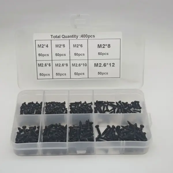 400Pcs M2*4/5/6/8 M2.6*6/8/10/12 Cross Pan Head Wood Screws Stainless Steel Pan Head Self Tapping Screw Set Assortment Kit
