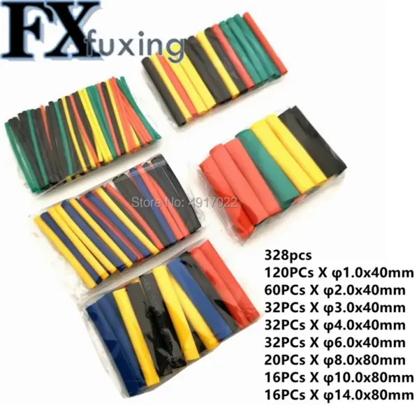 328PCS Heat Shrink Tubing 2:1Wire Cable Wrap Assortment Electric Insulation Tube Kit 5 Color 8 Size Black Red Green Red Yellow
