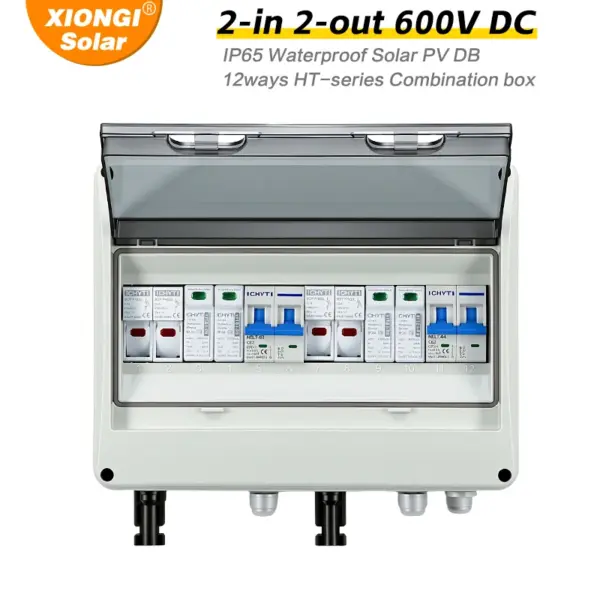 XIONGISOLAR 2 in 2 out DC 600V Solar photovoltaic PV Combiner Box With Lightning Protection 32A Fuse MCB SPD Waterproof PVDB