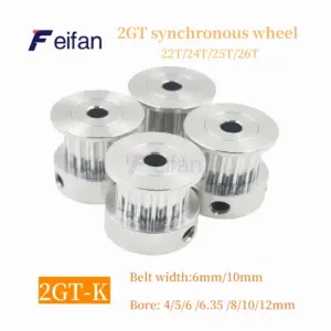 GT2 K-type 2GT Number Teeth 22T/24T/25T /26T Timing Pulley Bore: 4/5/6/6.35/8/10/12mm For Belt Width: 6mm/10mm , 3D Printers GT2