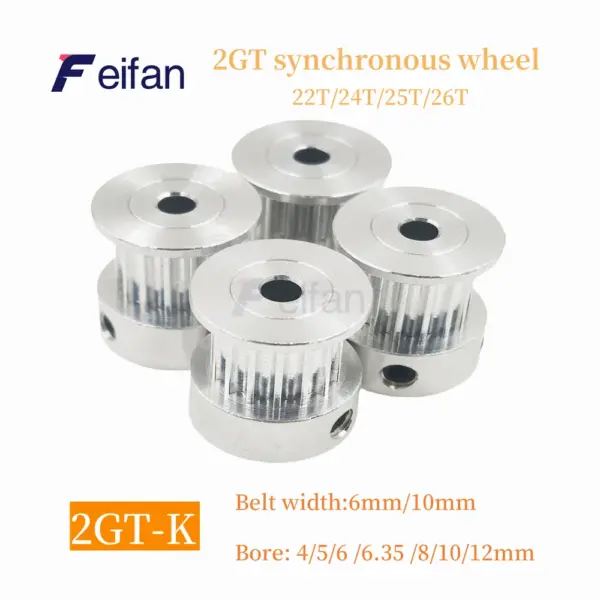 GT2 K-type 2GT Number Teeth 22T/24T/25T /26T Timing Pulley Bore: 4/5/6/6.35/8/10/12mm For Belt Width: 6mm/10mm , 3D Printers GT2