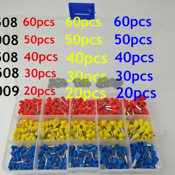 600Pcs / BOX  Insulated Cord End Terminal Bootlace Cooper Ferrules Kit Set Wire Copper Crimp Connector E0508 E1008 E1508 E2508
