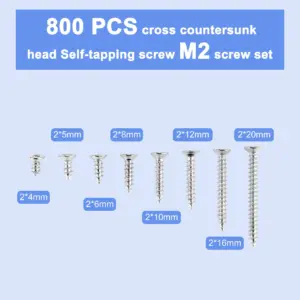 ABFA 800Pcs Stainless Steel Self Tapping Screw Assortment Kit Lock Nut Wood Thread Nail Screw Sets M2