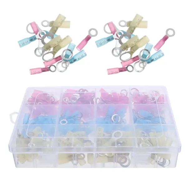260Pcs Round Terminal Crimp Connectors Heat Shrink Insulated Ring Terminals Waterproof Electrical Connectors Kit Marine