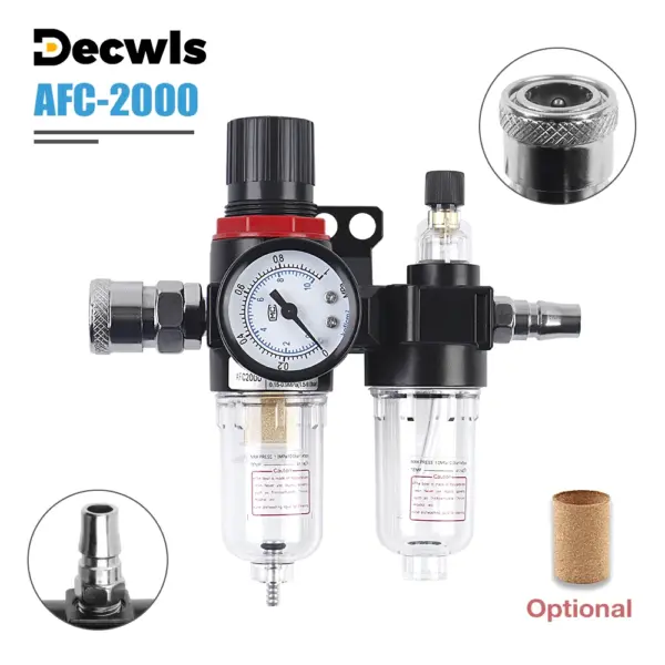 AFC2000 G1/4 Air Compressor Oil/Water Separator Air Filter for Pressure Reducing Valve Regulator with Extra Filter Cartridge