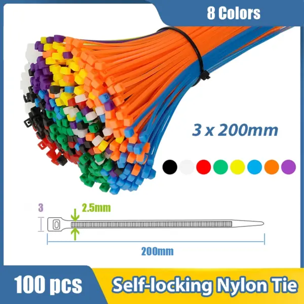 3x200mm Self locking Plastic Nylon Tie Portable Gardening Strapping Zip Ties Plant Fixing Adjustable Fastening Strap Cable