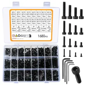 1680 Pcs M2 M3 M4 M5 Metric Hex Head Bolts Nuts Washers Set with Black Screws Assortment Kit