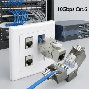 CAT.6 Shielded Tool-less RJ45 Keystone Jack, No Punch Down Up-Down Crimp, 10Gbps Network Data Connector for Cat.6 Shielded Cable