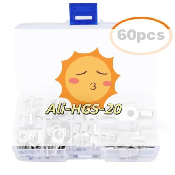 60Pcs Copper Cable Lugs Tinned Ends Kit with Bolt Holes Battery Terminal Wire Connectors for Automotive DIY Electrical Use
