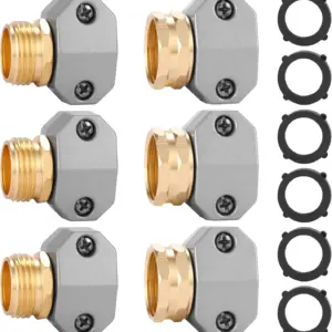 3 Pack Garden Hose Repair Kit, Aluminum Alloy Connectors for 3/4" & 5/8" Hoses, Male & Female Ends