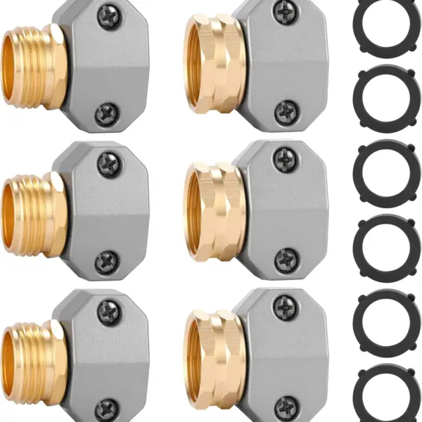 3 Pack Garden Hose Repair Kit, Aluminum Alloy Connectors for 3/4" & 5/8" Hoses, Male & Female Ends