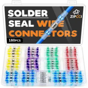 180Pcs Solder Seal Wire Connectors - Heat Shrink Butt Connectors Kit, Waterproof Marine Wiring Splice Terminal Gauge, Electrical Crimp, Trailer Wire